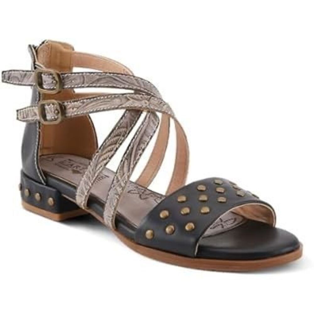 NEW Springstep L’Artiste Carys High Energy Sandals Black & Tan Studded Size9(40)